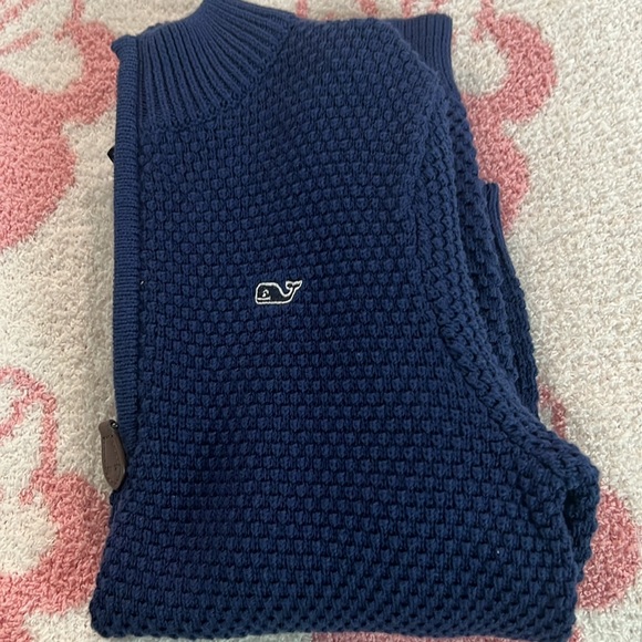 Vineyard Vines Ribbed V Neck Zippered Pullover Thick Textured Sweater. - Picture 9 of 10